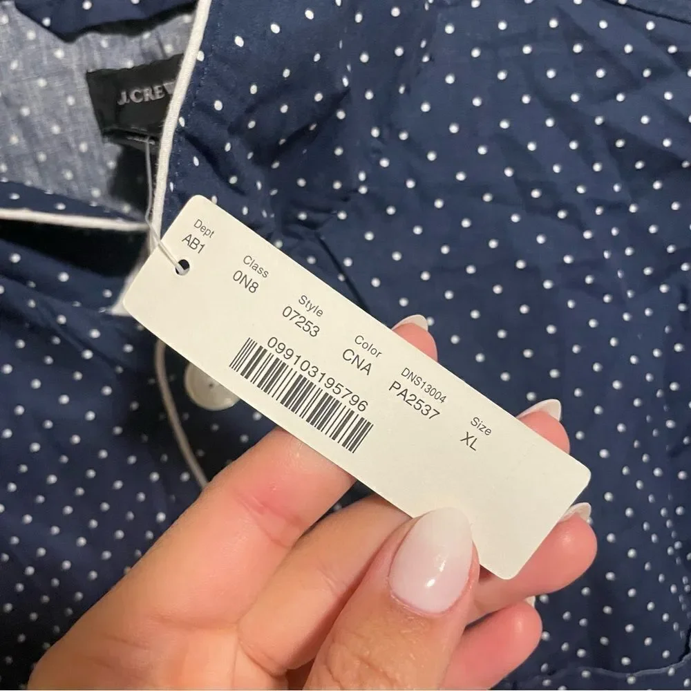 NWT J Crew Navy 100% Cotton Slim Fit Button Down Pajama Shirt- Size XL